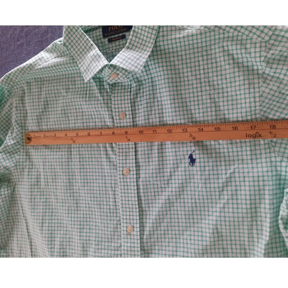 Polo Ralph Lauren Mens Custom Fit Gingham Button Down Shirt Green White Size 18